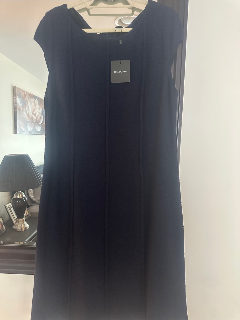 St. John Black Cap-Sleeve Midi Column Dress